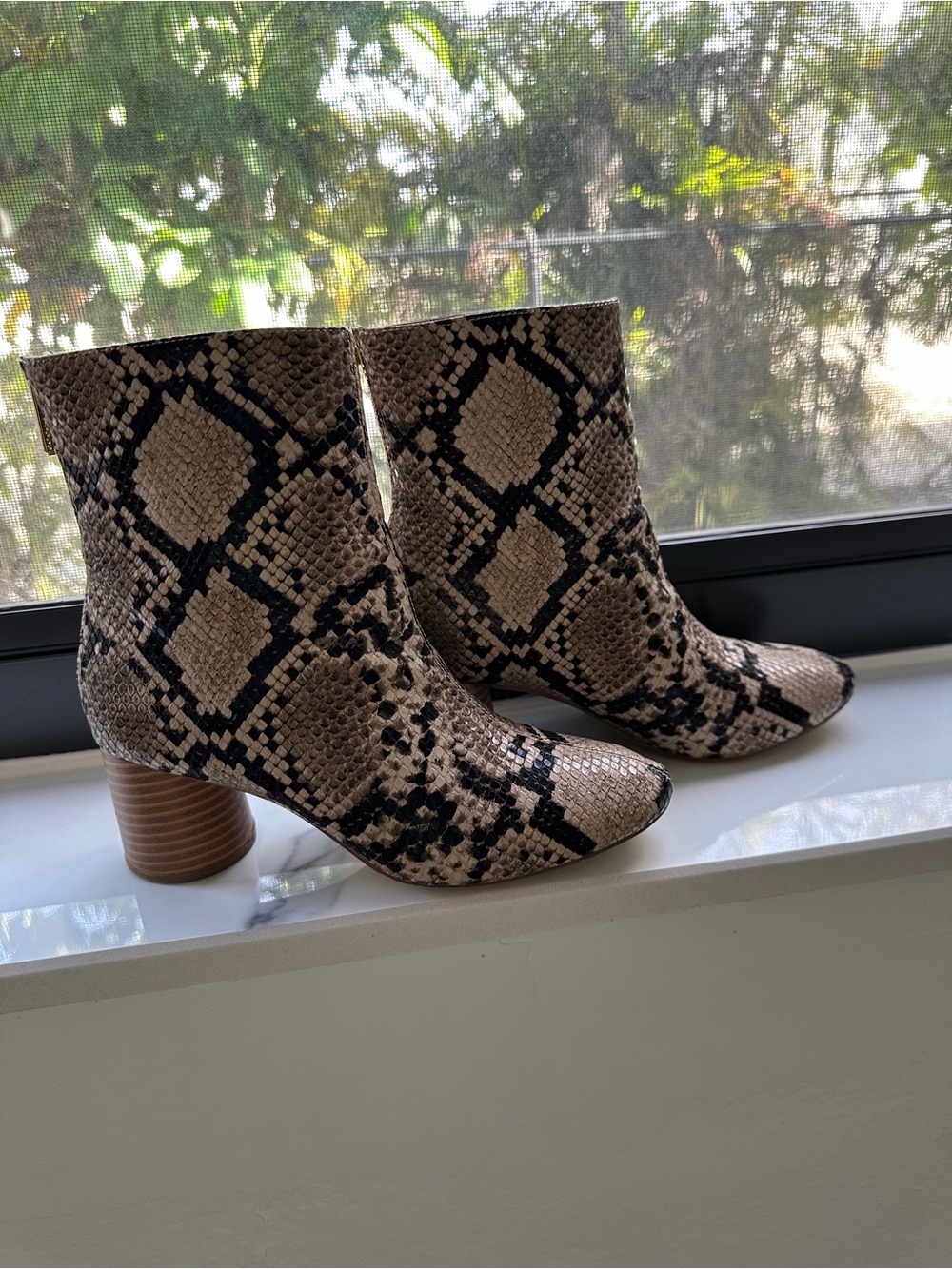 Shoe Dazzle Taupe and Black Snake-Print Ankle Boots - Picture 9 of 9